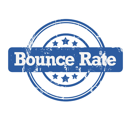 Blue SEO Bounce Rate stamp with stars isolated on a white background.