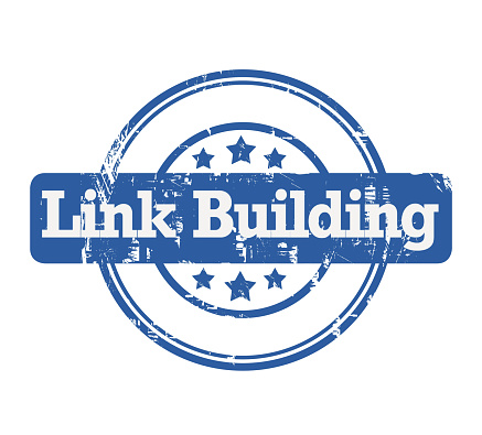 SEO Link Building blue stamp with stars isolated on a white background.