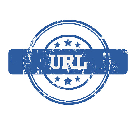Blue SEO URL Stamp with stars isolated on a white background.