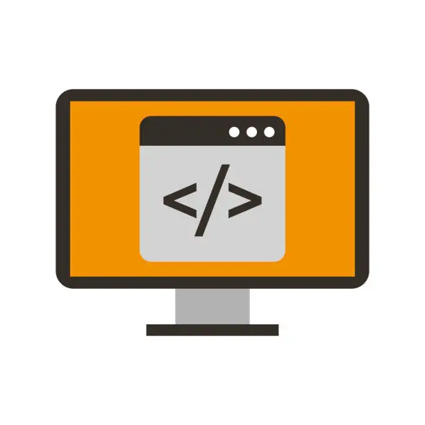 Vector illustration of programming window with script code html computer