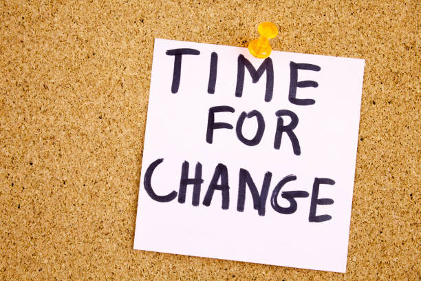 istock A yellow sticky note post it writing, caption, inscriptionTime For Change in black ext on a sticky note pinned to a cork notice board 862094134
