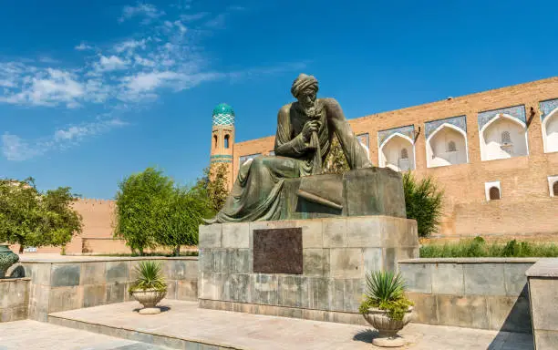 Statue of Al-Khwarizmi in front of Itchan Kala in Khiva, Uzbekistan.
