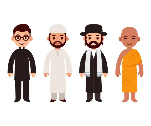 Vector illustration of Different religion priests