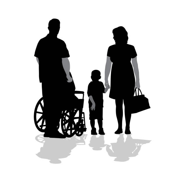 가족 구성원의 손실 - wheelchair women outline holding hands stock illustrations