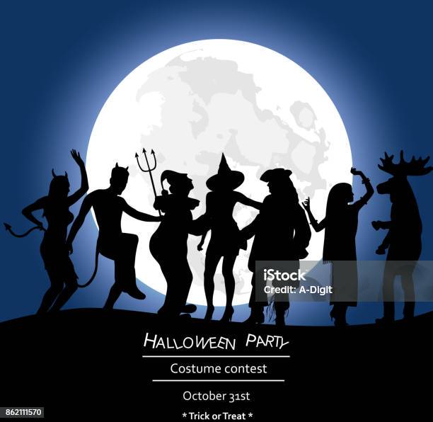 Scary Night Moon Fright Stock Illustration - Download Image Now - Halloween, Costume, Adult