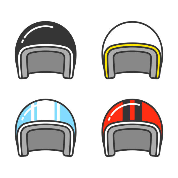 illustrazioni stock, clip art, cartoni animati e icone di tendenza di set casco moto - casco protettivo da sport