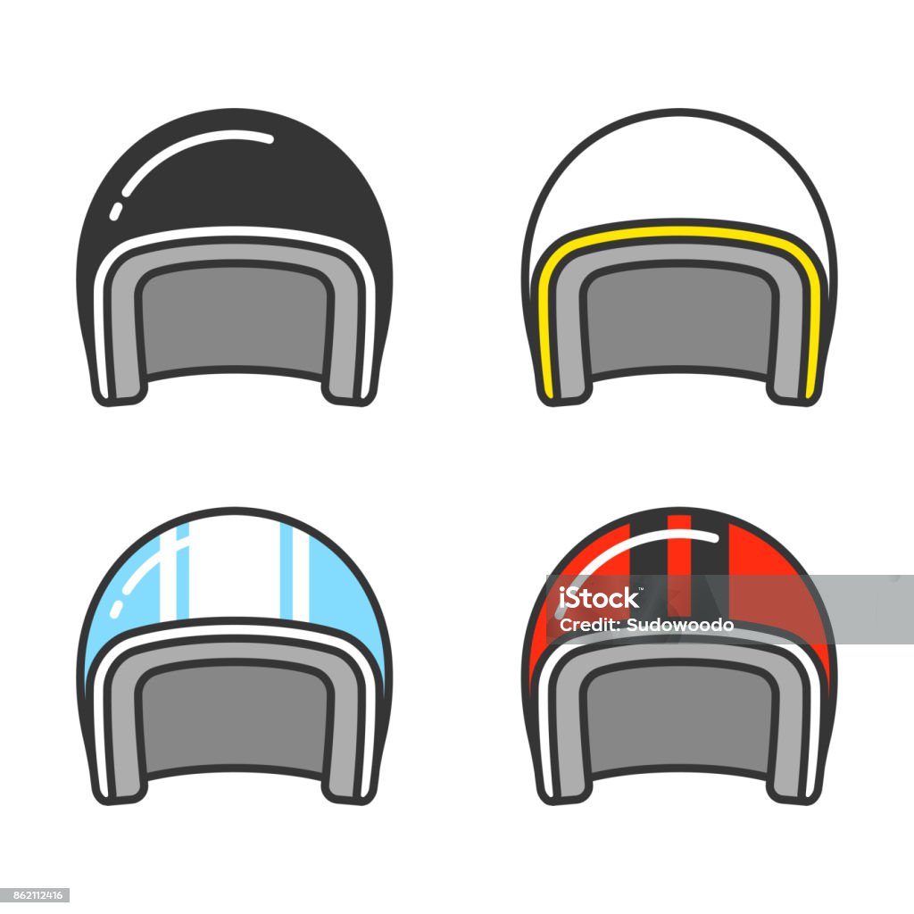 Motorcycle Helmet Set Stock Illustration - Download Image Now - Work Helmet,  Crash Helmet, Cartoon - iStock