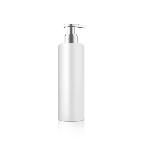 istock Mock up cosmetic white bottle with silver metallic dispenser for cream soap gel shampoo etc. 862112512