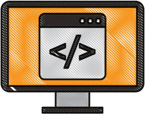 Vector illustration of programming window with script code html computer