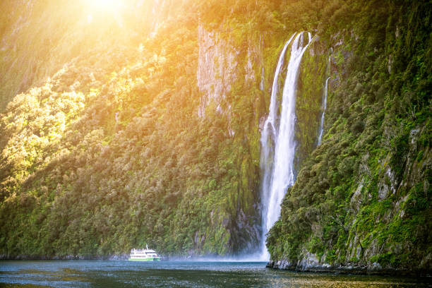 istock Scenic cruise approaches waterfall, Milford Sound. 862136236