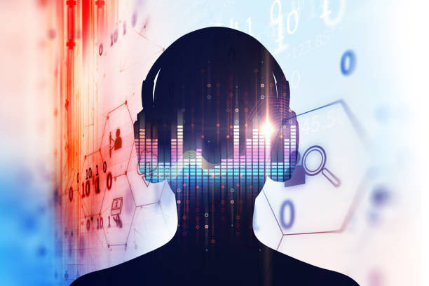 istock 3d illustration of human with headphone on Audio waveform 862138886