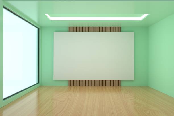istock empty meeting room in green color design in 3D rendering 862145684