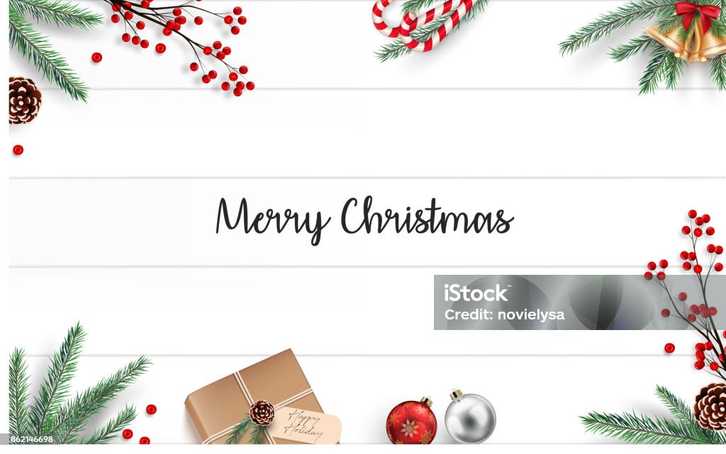 Christmas decoration on wooden background Vector illustration of Christmas decoration on wooden background Christmas stock vector