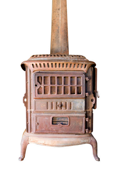 Antique wood cook stove on white background