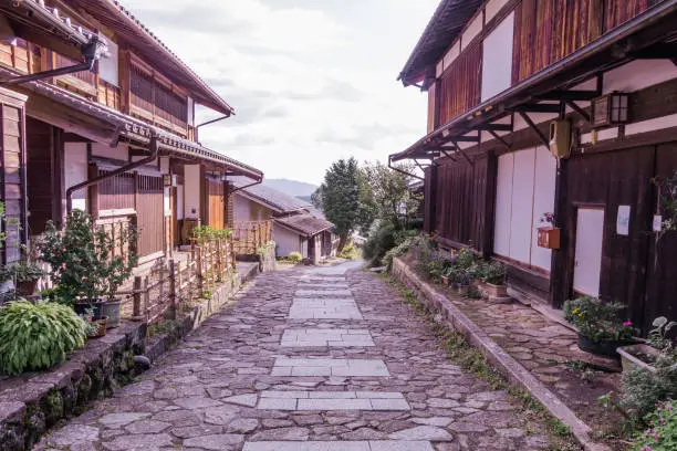 The old  town or old buildings of Magome  for  the travelers walking at old street in Nagano Prefecture, JAPAN.