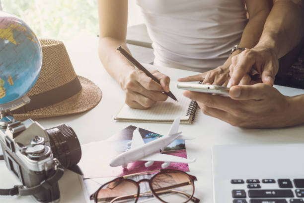 istock Young couple planning vacation trip 862152448