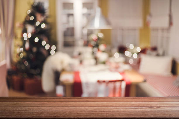 istock Blurred home decorated christmas dining background 862153650