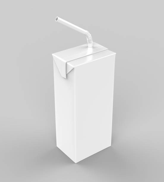 istock Blank Packet Carton Juice & milk pack with straw White Realistic Rendering for mock up template design. 3D Illustration 862160282