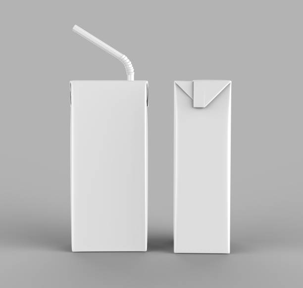 istock Blank Packet Carton Juice & milk pack with straw White Realistic Rendering for mock up template design. 3D Illustration 862160676