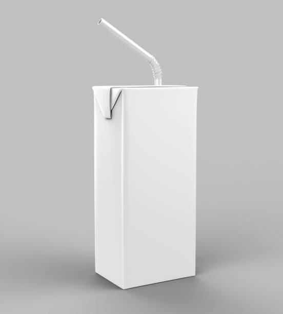 istock Blank Packet Carton Juice & milk pack with straw White Realistic Rendering for mock up template design. 3D Illustration 862160718