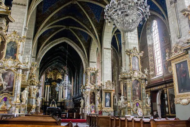 Inside the Cathedral Basilica of the Nativity of the Blessed Virgin Mary in Sandomierz, Poland. A Gothic church built in the 14th Century