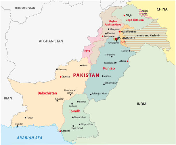 illustrazioni stock, clip art, cartoni animati e icone di tendenza di mappa amministrativa e politica del pakistan - pakistan