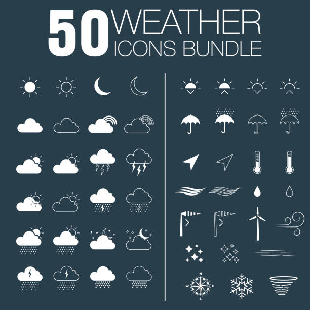 50 weather icons bundle 50 weather white icon set on the grey background новая компания stock illustrations