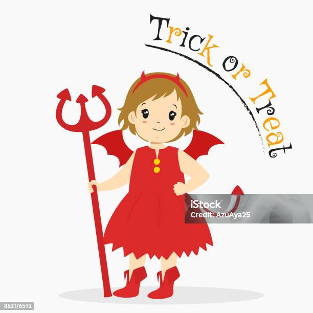Red Devil Holding A Trident Halloween Cartoon Vector Stock Illustration - Download Image Now