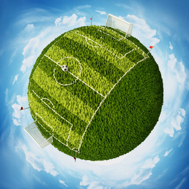 istock Green globe with soccer field covered with green grass 862179264
