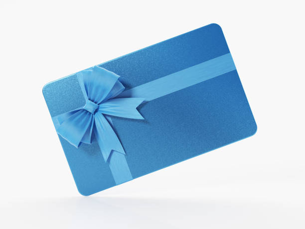 istock Blue Gift Card With Blue Silk Bow Tie Isolated On White Background 862179724