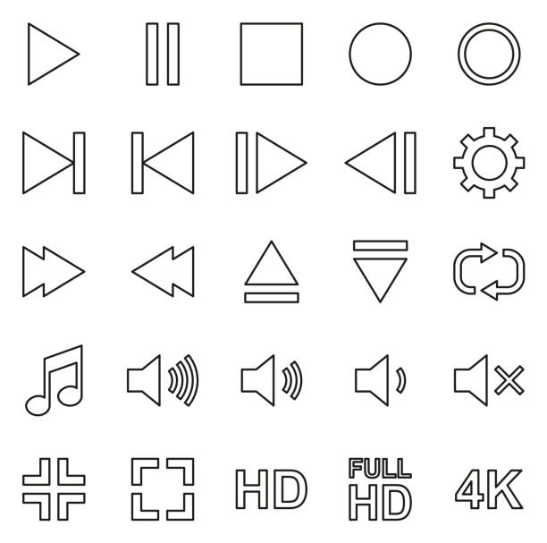 Video Or Music Or Camera Button Icons Thin Line Vector Illustration Set This image is a vector illustration and can be scaled to any size without loss of resolution. open cd player stock illustrations