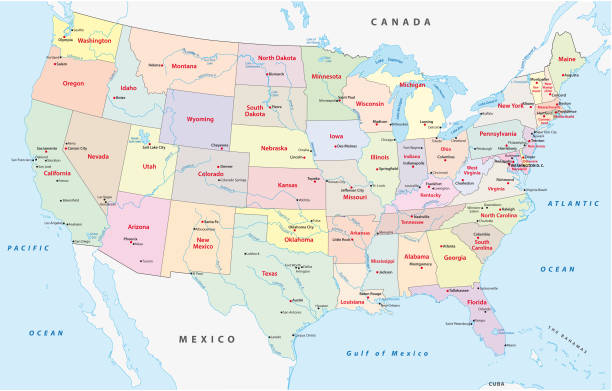 Administrative map of the United States of America Administrative and political vector map of the United States of America tennessee map with counties stock illustrations
