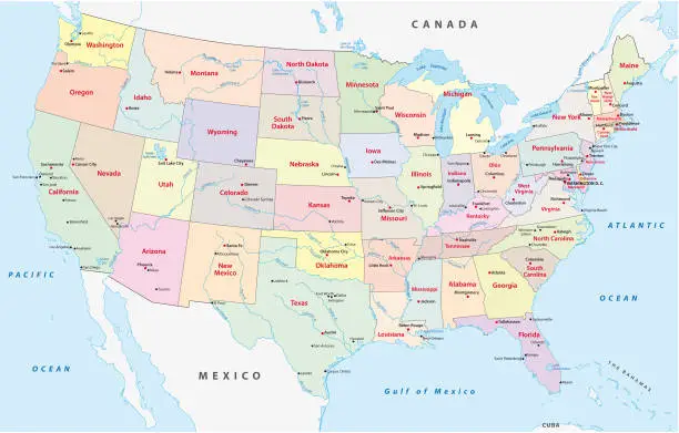 Vector illustration of Administrative map of the United States of America
