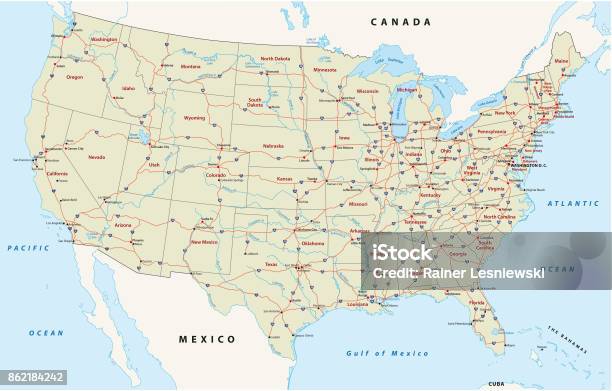 Road Map Of The United States Of America Stock Illustration - Download Image Now - Map, USA, Highway