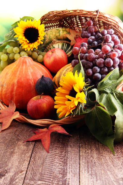 istock Autumn nature concept. Fall fruit and vegetables on wood. Thanksgiving dinner 862187718
