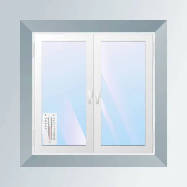 Vector illustration of Alcohol thermometer outside the window.