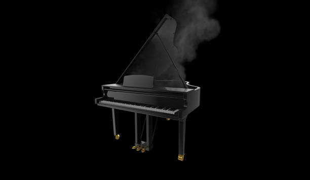 istock Luxury burning black piano in the dark scene with smoke 862195984