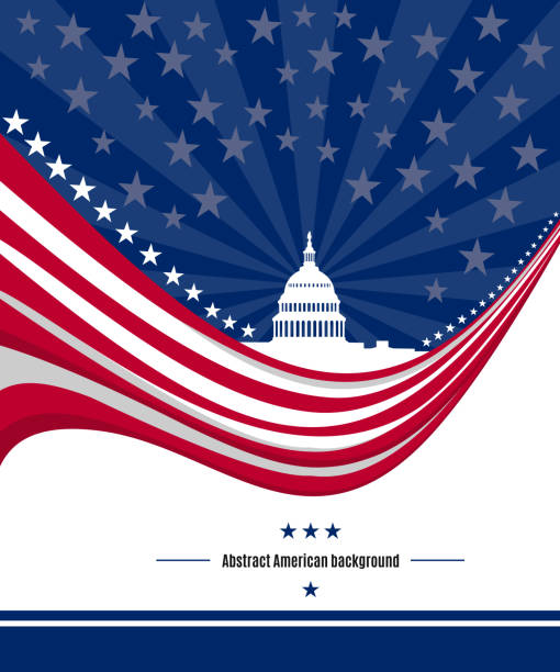 illustrazioni stock, clip art, cartoni animati e icone di tendenza di sfondo patriottico americano con bandiera astratta usa e casa bianca - usa politics flag american culture