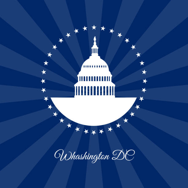 Washington DC White house and Capitol building arounded stars on dark rays background Washington DC symbol. White house and Capitol building arounded stars isolated on dark rays background. USA landmark. Vector illustration republic logo pic stock illustrations