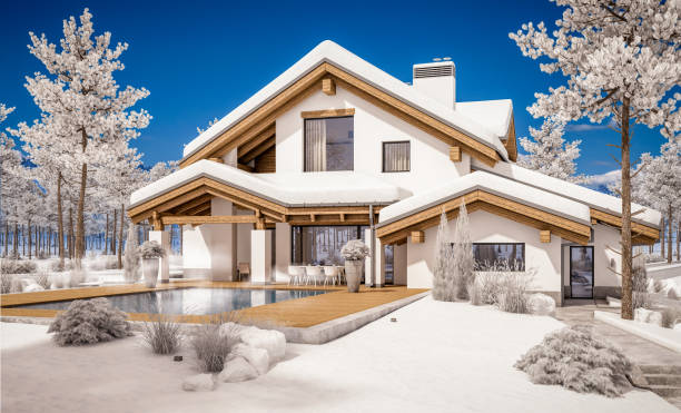 istock 3d rendering of modern cozy mountain ski resort with snow 862196248