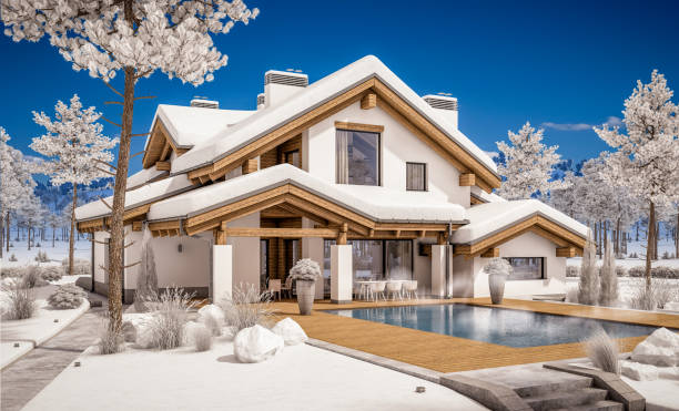 istock 3d rendering of modern cozy mountain ski resort with snow 862196252