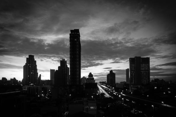 istock Bangkok skyline view during sunset (black and white shot) / silhouette scene 862197222