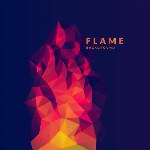 Vector illustration of Flame polygonal object in the dark background