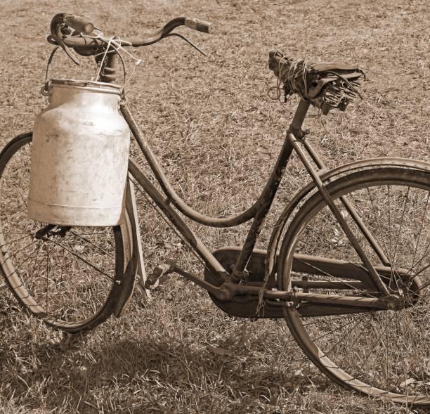 istock old bicycle milkman with aluminum bin for transporting the milk 862199702