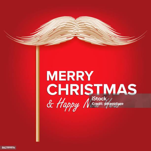 Santa S Mustache Vector Classic Christmas Realistic White Mustache With Stick Isolated Illustration Stock Illustration - Download Image Now