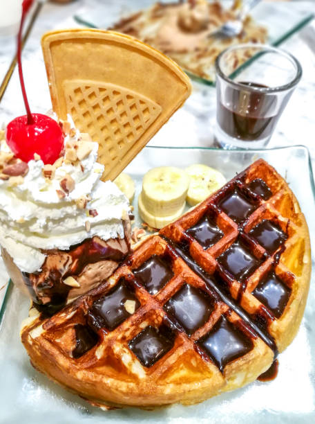 istock Fresh Belgian waffles with ice cream 862200858
