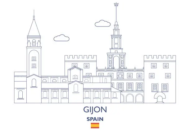 Vector illustration of Gijon City Skyline, Spain