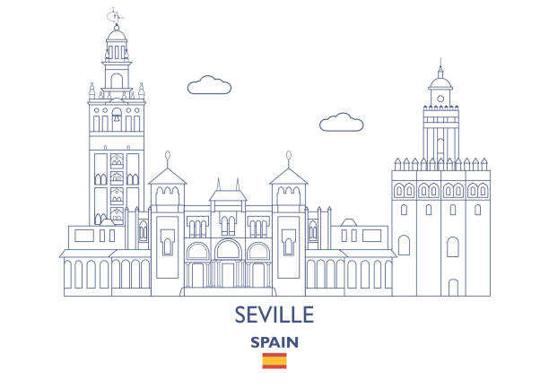 ilustraciones, imágenes clip art, dibujos animados e iconos de stock de skyline de la ciudad de sevilla, españa - seville sevilla house spain