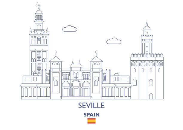 Seville City Skyline, Spain Seville Linear City Skyline, Spain sevilla stock illustrations