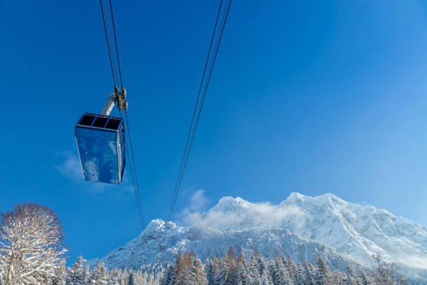 istock Alpine cabinway with snowy landscape 862201320
